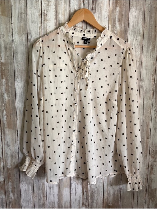 torrid Tops - Torrid Crinkle Chiffon Polka Dot Button Up Blouse Gold Stripe Size 0 NWT